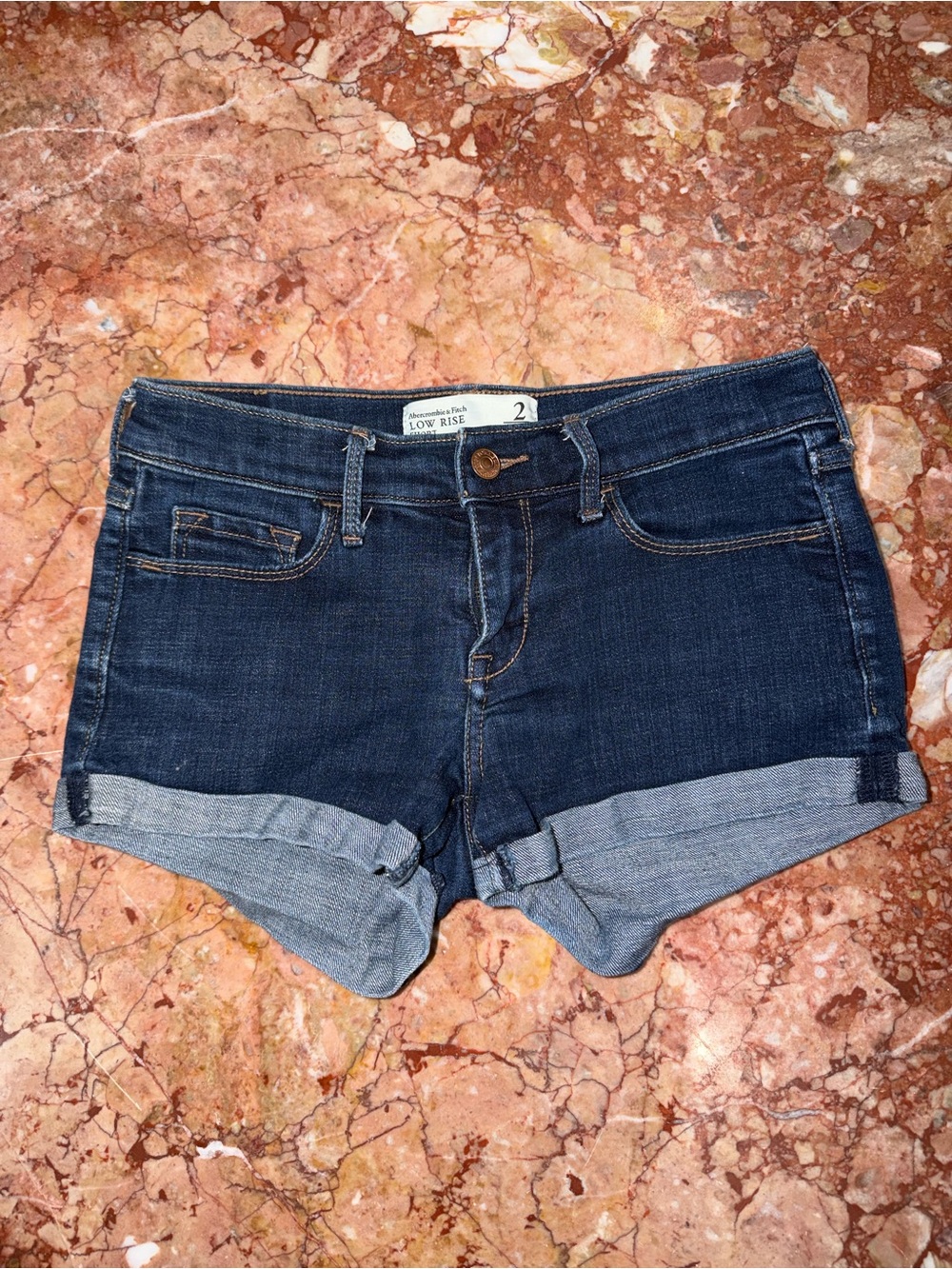 Abercrombie & Fitch Dark Indigo Rolled Cuff Denim Shorts